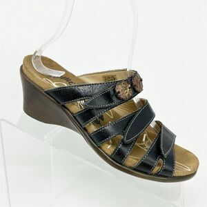 Romika Women's Black Leather Slide Wedge Sandals Size 37 (US 6-6.5) Casual